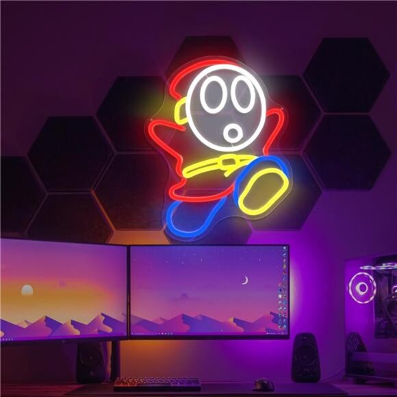 Super Mario Bros Shy Guy LED Neon Light Game Sign Room Decor Nintendo Retro NES - Picture 5 of 8